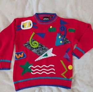 Vintage '90s Adrian Spencer Red Geometric Novelty Sweater